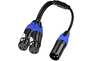 SEEFEFUL 1 Male to 2 Female XLR Y Splitter Micrphone Cable, 3pin XLR Female to Dual XLR Male Y-Splitter Balanced Mic Audio Cables for Stereo Mic to L & R Audio Track (11.8 inches / 1 Pack)