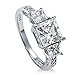 BERRICLE Sterling Silver 3-Stone Wedding Engagement Rings Princess Cut Cubic Zirconia CZ Ring for Women, Rhodium Plated Size 4-10