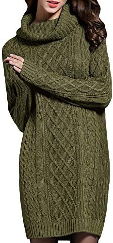 NUTEXROL Women's Long Sleeve Turtleneck Knit Thick Cable Pullover Sweater Dress
