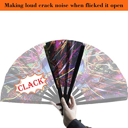 SYNTECSO Folding Hand Fan for Rave, Large Bamboo Fan for Women and Men Gift，Chinese Japanese Clack Fan for Parties, Music Festivals, Drag Race and Decoration (Sugar Skull) - Thumbnail 4