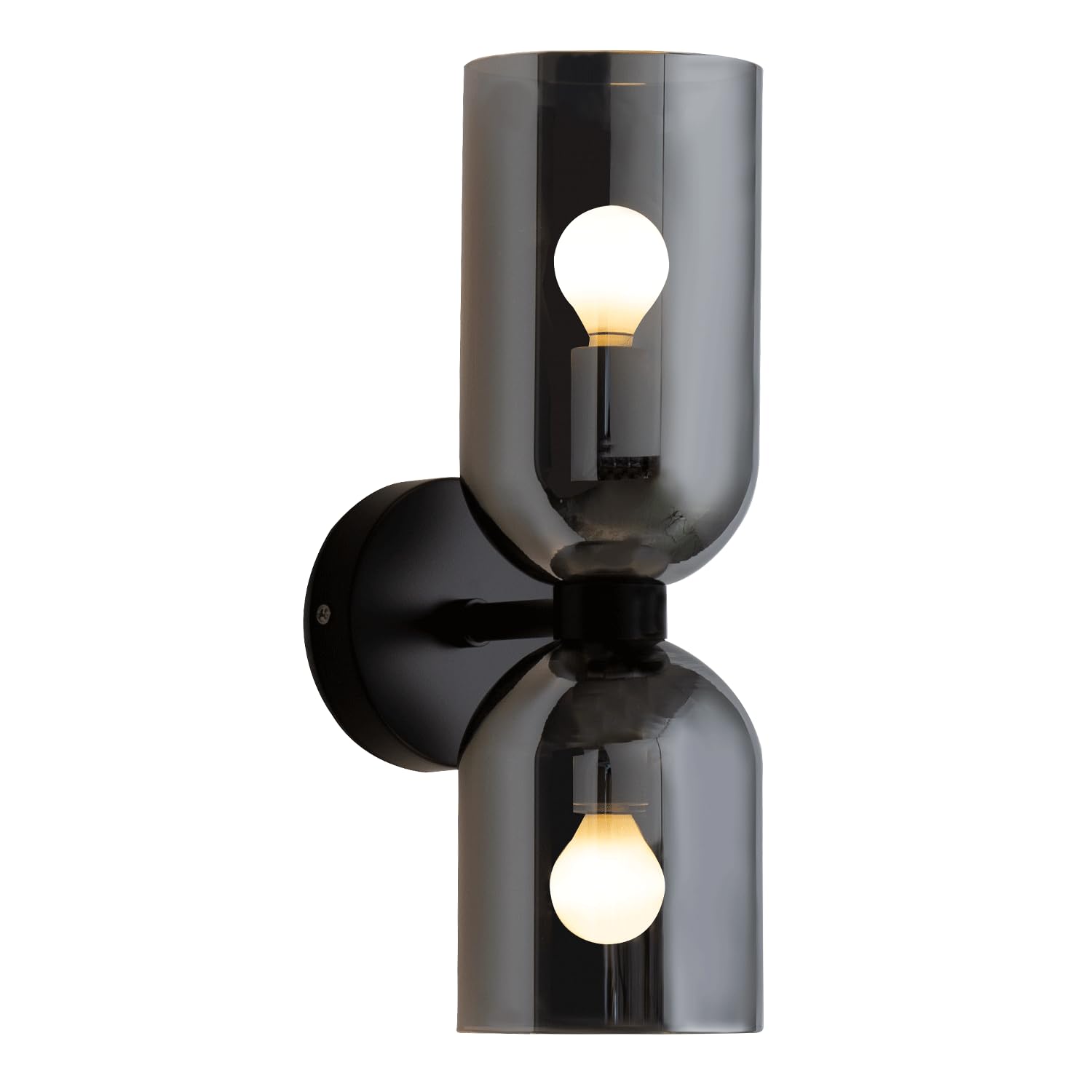 Photo 1 of Modern Glass Wall Sconces- Double Head Wall Lighting with Long Short Glass Shades- Bathroom Vanity Light Mid-Century Up Down Hardwired Wall Lamp Indoor for Bedroom Hallway Living (Black-Gray)