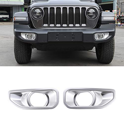 Hgcar ABS Silver Car Front Bumper Fog Light Decoration Cover 2pcs for Jeep Wranger JL 2018+