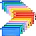 Bememo 14 Pieces 7 Colors Waterproof Zipper Pouch Pen Pencil Pouch Plastic Double Layer File Bag