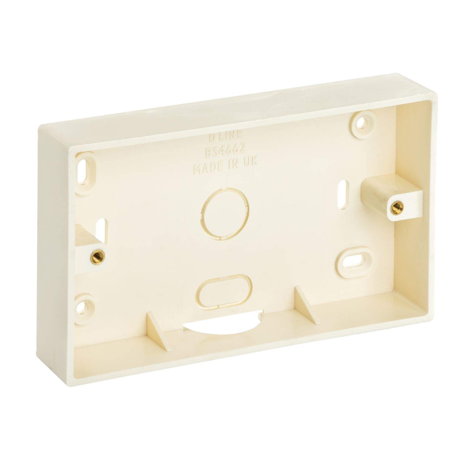 D-LineTwin Socket Box, Pattress Box, Surface Mount Back Box, 28mm deep - Magnolia