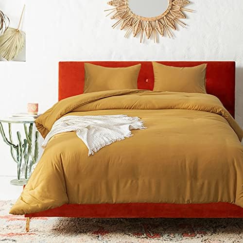 Luxlovery Mustard Yellow Comforter Set Queen Dark Yellow Bedding