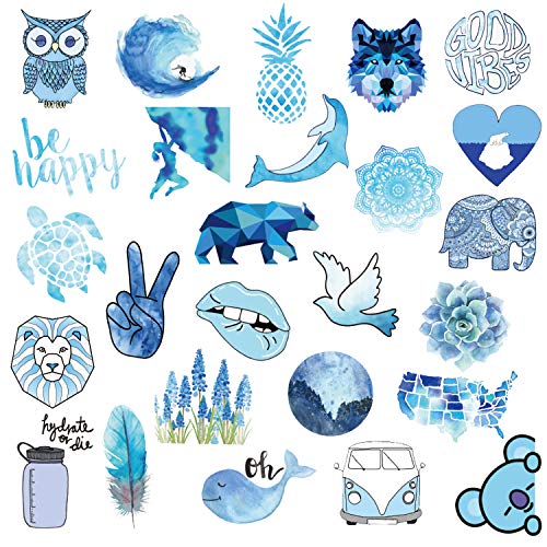 Stickers for Hydro Flask Blue, 50 Pcs VSCO Stickers, Stickers for Water Bottle, Laptop, Phone, Luggage, Skateboard, Guitar, Vinyl Stickers for Girls, Kids, Teens