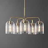 SAFAVIEH Lighting Collection Idelle Art Deco Brass 5-Light Adjustable Pendant Chandelier Hanging Light Fixture, Ideal for Din