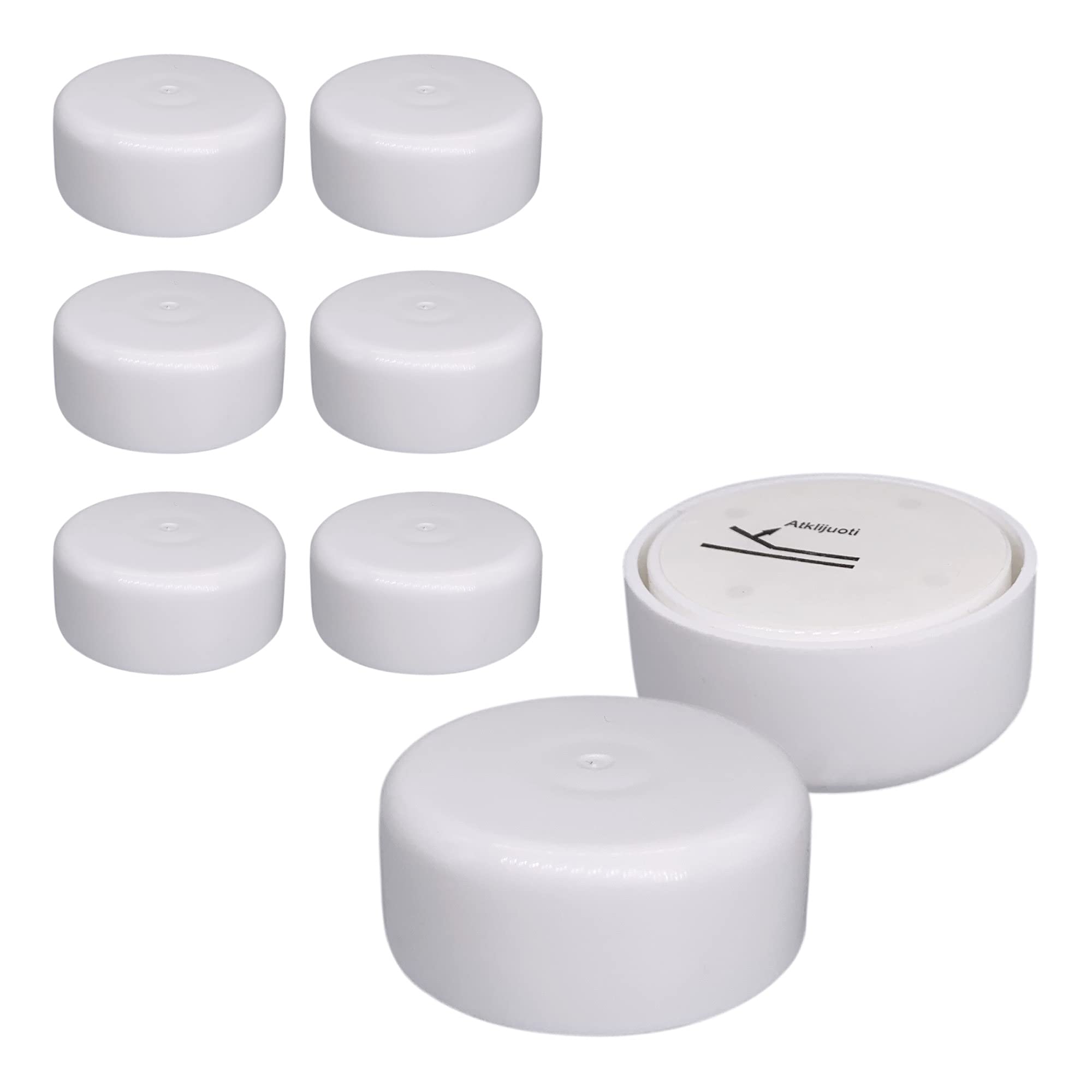 Diforma (Pack of 8 pcs) Height Adjustable Furniture Legs, Round Ø 55 mm, Material Plastic, Installation Via Sticker (8, White)
