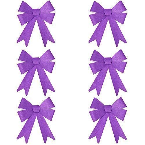 Robelli Christmas Glitter Bow Decorations - Pre-tied For Tree/Gifts/Table etc (6 Sml Purple)
