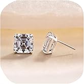 Princess Cut Square Clear Cubic Zirconia Stud Earring Sparkling CZ Diamond 925 Sterling Silver Hypoallergenic Simulated Diamond Stud Earrings for Women/Men 10MM