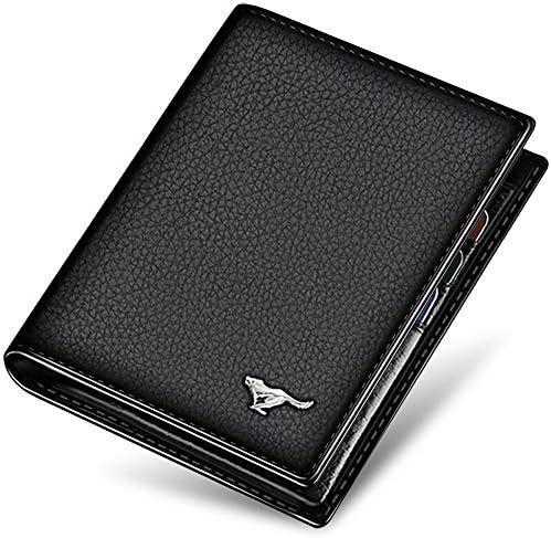 Genuine Leather Bi-Fold Wallet Black Vertical Design Wallet Business/Casual for Men