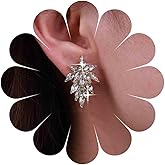 Sttiafay Vintage Crystal Leaf Earrings Leaf Cluster Cz Earrings Gold Rhinestone Leaf Drop Earrings Sparkly Cz Wedding Stud Earrings Jewelry for Women