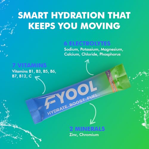 Fyool Hydration Electrolyte Powder | Electrolytes + Vitamins & Minerals | Zero Sugar & Calories | Energy Boost | Gluten-Free | Travel Essentials | Mango Passion Fruit Flavour | 30 Stick Packs
