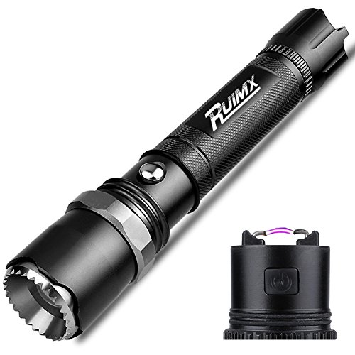RUIMX Arc Fire Starter Lighter with 3 Mode LED Flashlight and Zoomable Attack Head for Outdoor Camping, Hiking (Black, 2 x 18650 Battery, Bike Mount)