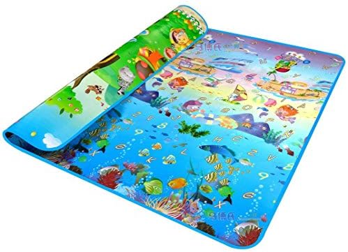 Lightweight Waterproof Sandproof Outdoor Picnic Blanket Baby Crawling Mat Ocean Car Animal Pattern,Double-faced Foldable Perfect for Beach Camping Hking Travelling Multigreen (78 X 70 X 0.25 Inch)