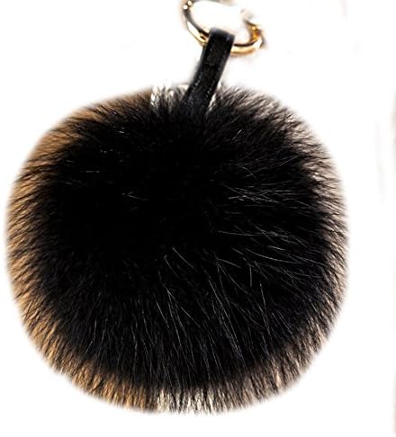 4.7" Real Fox Fur Ball Pom Pom Keychain Handbag Purse Charms Pendant - Black