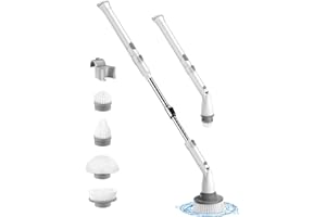 LyriFine Electric Spin Scrubber, Electric Cleaning Brushes with Extendable Handle and 4 Replaceable Brush Heads, Electric Scrubber with 1.5 Hrs Long Worktime for Shower Bathroom Tub Tile Floor,White