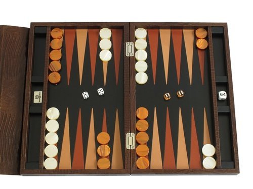 Zaza & Sacci Premium Leather Backgammon Set - Board Game (15" Travel Attache Case) Model ZS-242 - Brown Lizard