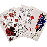 Kotbs 4 Sheets Mix Large Body Art Flowers Temporary Tattoo Paper Waterproof Tattoos Sticker for Women Make up