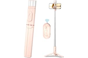 Selfie Stick Tripod with Detachable Wireless Remote, ESSAGER 30" Portable Foldable Mini Selfie Stick & Phone Tripod Stand Compatible with iPhone/Android for Travel (Pink)