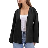 Amazhiyu Women's 100% Linen Lightweight Long Sleeve Open-Front Cardigan Pockets