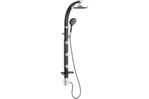 PULSE ShowerSpas 1017-B Bonzai Shower System with 8" Rain Showerhead, 3 Pulsating Body Spray Jets, 5-Function Hand Shower and Integral Shelf, Black Anodized Aluminum Body with Chrome Fixtures