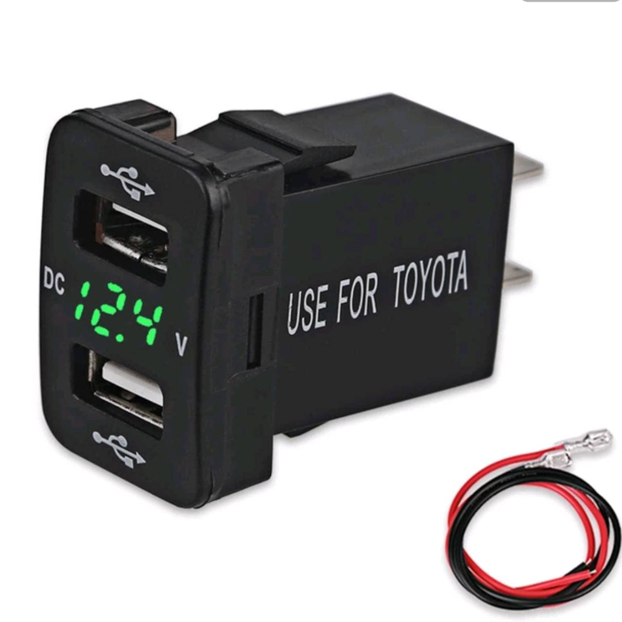 【Eight Flower】トヨタ A タイプ 専用 ダイハツ 車用 電圧計付き 急速 4.2A 2連式 USB ポート グリーン 液晶 の商品画像