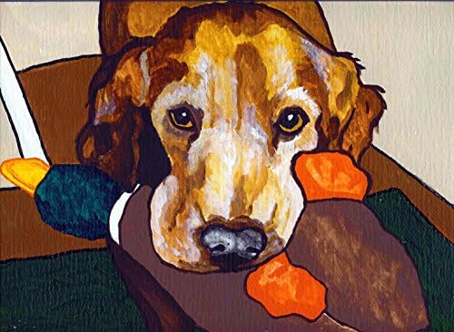 Golden Retriever Running with Duck Toy Signed Art Print of Original Artwork Acrylic Painting