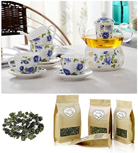 Tea Heart(R) Teapot Set 600ML Tea Set+ 50g Tea Heart(R) Taiwan Supreme AliShan High Mountain Oolong Tea (Blue)