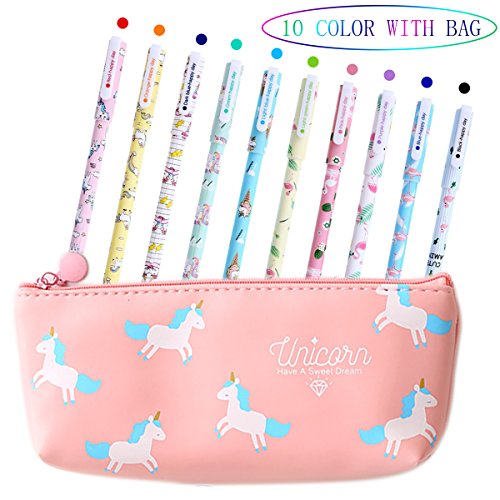 Yansion Unicorn Flamingo Pens Set Cute PU Zipper Unicorn Pencil Case Pouch Bag for Girls - Thumbnail 5