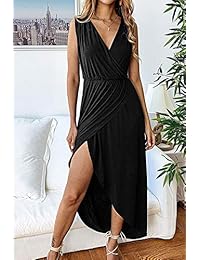 Yidarton Vestido largo de verano para mujer, sexy, con cuello en V, sin mangas, sin mangas, para fiestas