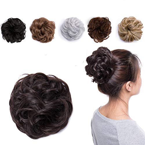 Messy Hair Bun Extensions Synthetic Updo Chignons Donut Elastic Bride Bun Ponytail Scrunchy Hairpiece Wig Accessory for Women 45g Medium Brown-Thicker