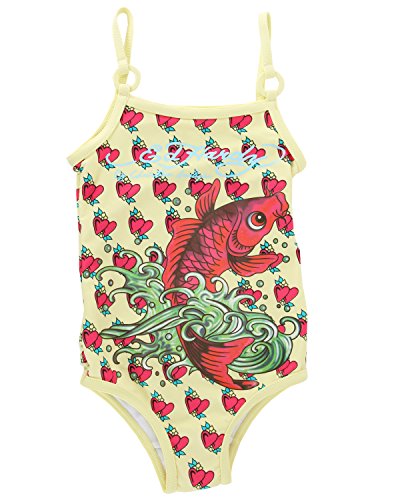 Ed Hardy Baby Girls' Tattoo Graphic Swimsuit - Lemon - 6-12
