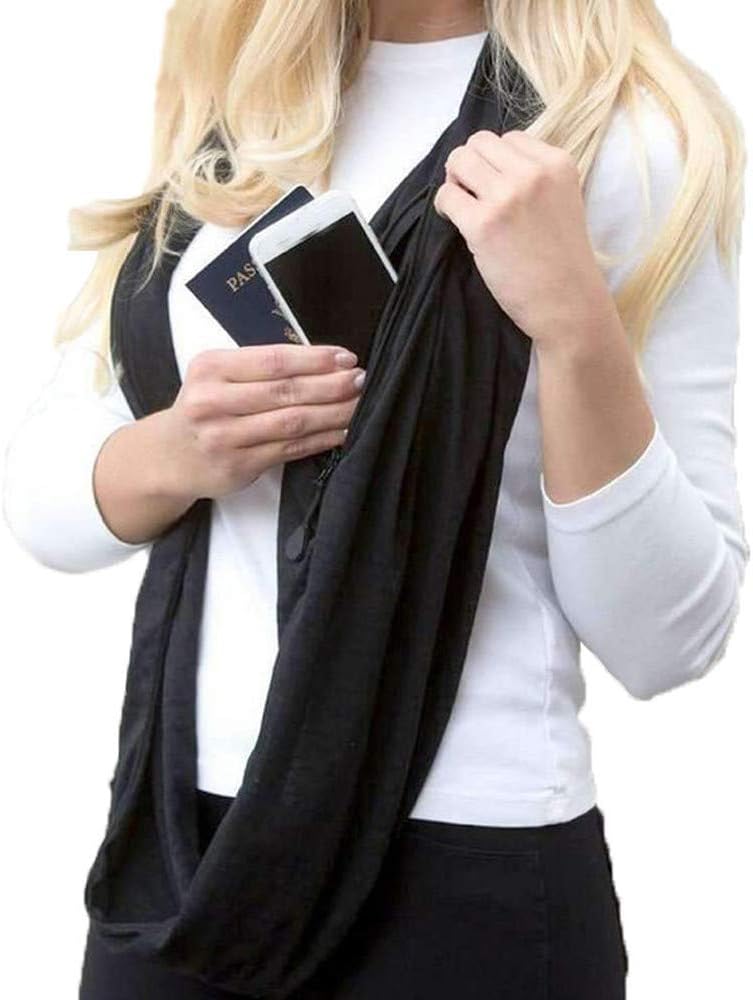 Morwind Infinity Scarf with Zippered Secret Pocket, Infinity Scarf Shawl Wrap Solid Pocket for Iphone Money Cards (H)