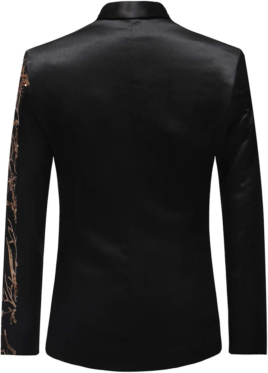 Mens Stylish Dinner Tux Dress Blazer Gold Sequin Slim Fit Suit Jacket Sport Coat at  Men’s Clothing store