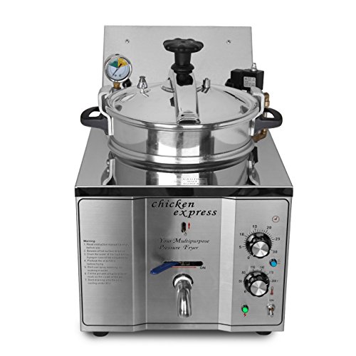 Click Here to See More Images Ridgeyard 2400W Electric Pressure Fryer Deep Fryer Cooker Stainless Steel with Timer & Temperature Controls, Chicken Fryer for Commercial Restaurants, Fast Food, Snack Bars,Parties 15 L with Basket