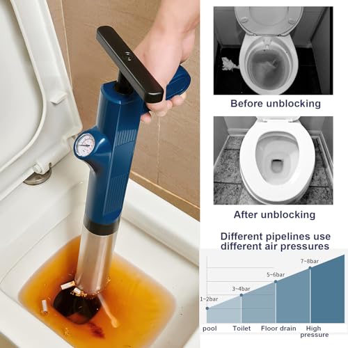 TicEaik Desatascador de Inodoros Kit 8 In 1, Aceros Inoxidables Desatascador Tuberias, Desatascador Tuberias a Presion para Fregadero de Baño, Cocina, y Bañera, para Tuberías Obstruidas