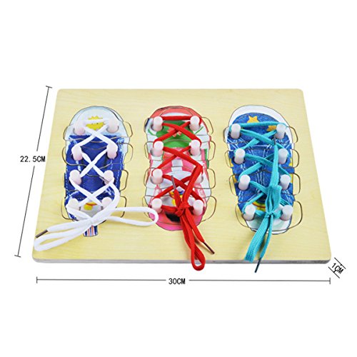 Educational DIY Shoe Lace Tying Board Pegged Puzzles, Learn to Tie your Shoe Laces Wooden Puzzle Peg Board for kids, Wooden Lacing Sneaker Training Shoes