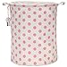 Sea Team 19.7 Inches Large Sized Waterproof Coating Ramie Cotton Fabric Folding Laundry Hamper Bucket Cylindric Burlap Canvas Storage Basket with Stylish Polka Dot Design (19.7