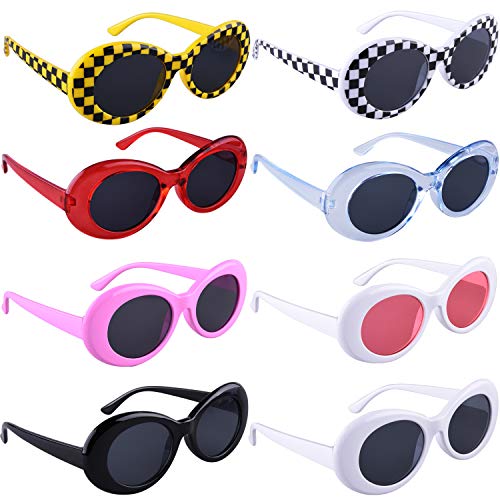 SIQUK 8 Pairs Clout Goggles Retro Oval Mod Thick Frame Sunglasses for Girls Boys