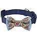 Blueberry Pet 4 Patterns Paisley Print Handmade Detachable Bow Tie Dog Collar in Navy Blue, Medium, Neck 14.5