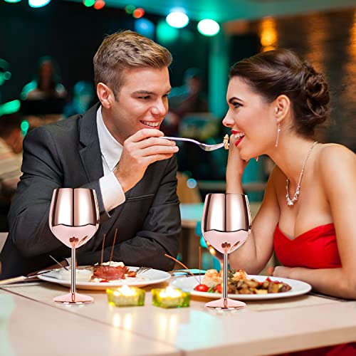 Stainless Steel Unbreakable Stemmed Wine Glasses, Steel Wine Goblets Set of 2, 17 oz Wine Goblets Red White Wine Shatterproof BPA Free Great for Outdoor Events, Picnic (ROSE GOLD-1)