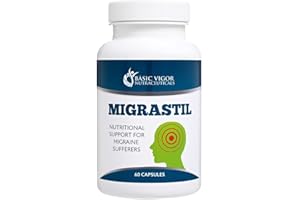 Basic Vigor Migrastil Migraine Support Capsules. Feverfew, Magnesium, Taurine & Vitamin B1 for Migraines Natural Supplement. Made in The USA. Vegan and Gluten Free.