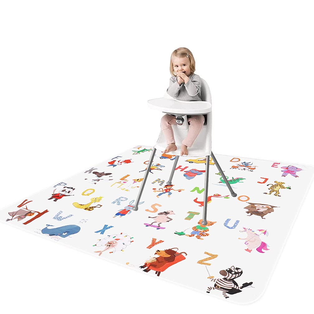 51” Splash Mat for Under High Chair Non Slip Splat Mat for Baby Washable Play Mats for Arts/Crafts/Pets Portable Spill Mat and Table Cloth Waterproof Floor Protector for Home, Office or Kindergarten