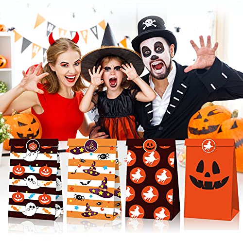 Flagicon 12pcs Halloween Treat Bags, Pumpkin Candy Goodie Paper Gift Bags, Trick or Treat Party Favor Goody Bags for Kids Adults Halloween Party Supplies Decorations