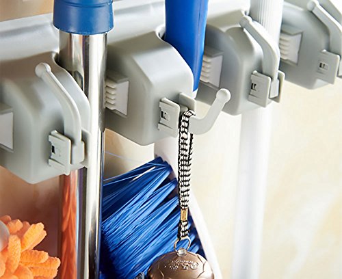 Mop Broom Holders and Garden Tool Organizer with 5 Non-slip with 6 Hooks - Storage Solutions for Broom Holders - Perfect Broom Hanger for Kitchen Garden and Garage by Winthome