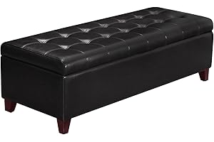 Joveco Storage Ottoman Bench- Faux Leather Tufted Bench Foot Rest (Black Midnight)