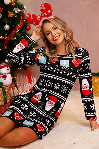 For G and PL Women Christmas Long Sleeve Party Printed Casual Swing Tunic Mini Dress OHOH L