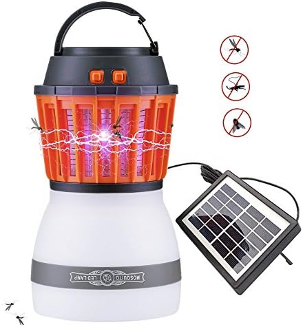 AHongem 2018 2in1 UV LED Solar Powered Bug Zapper &amp; Lamp Outdoor Waterproof Mosquito Killer Trap Pests Control, Tent Light, Camping, Hiking, Fishing (Black)