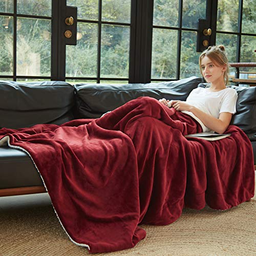 MERRYLIFE Decorative Sherpa Throw Blanket Ultra-Plush Comfort | Soft, Colorful | Home, Couch, Outdoor, Travel Use (60" 70", Burgundy)
